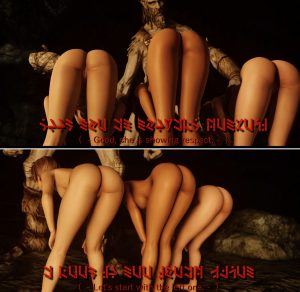 Female Dragonborn Fights A Giant. 1